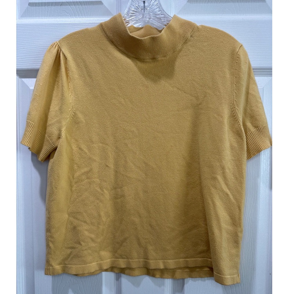 TanJay Petites Mustard Yellow Mock Neck Short Sleeve Top M Spring‎ Cottagecorer